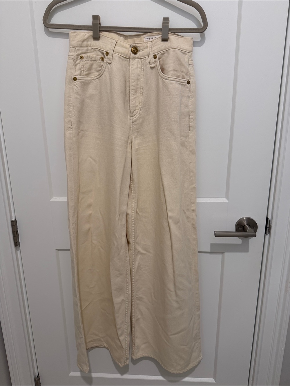 rag & bone Cream Wide Leg High-Rise Jeans